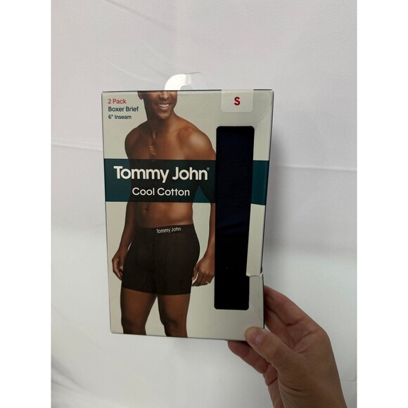 Tommy John Cool Cotton Boxer Brief 2pk 6” Inseam Size Small 1 Navy/1 Black NIB - Picture 1 of 4